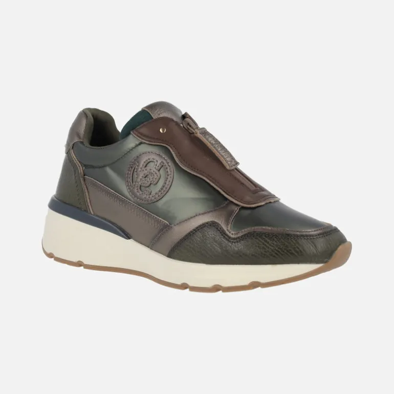 Zapatos deportivos multimaterial con cremallera central para mujer