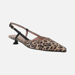 Zapatos destalonados de tacón bajo en ante print leopardo