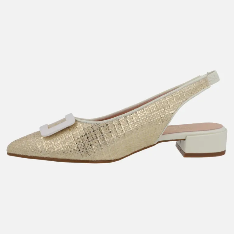 Zapatos destalonados de tacón bajo con adorno
