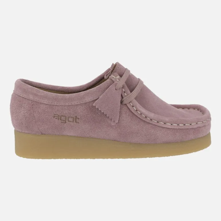 Zapatos en piel serraje para mujer con cordones tipo Wallabee
