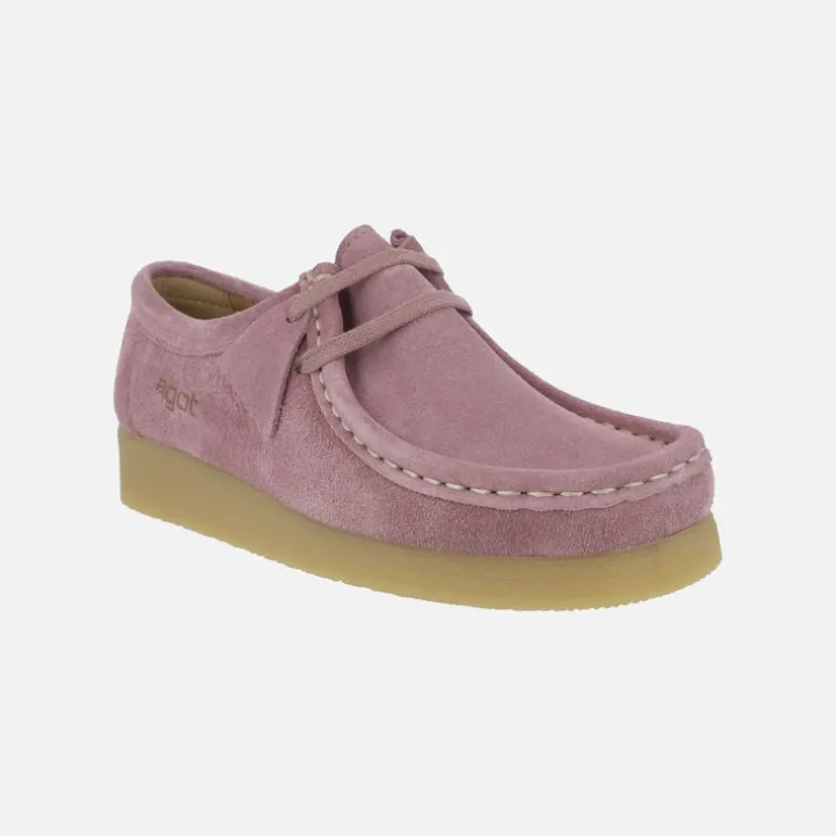 Zapatos en piel serraje para mujer con cordones tipo Wallabee