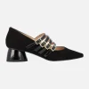 Zapatos Idra de ante negro con 4 pulseras y hebillas