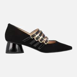 Zapatos Idra de ante negro con 4 pulseras y hebillas