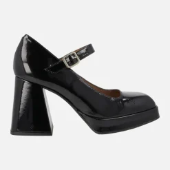 Zapatos Mary jane en charol negro con tacón alto y plataforma
