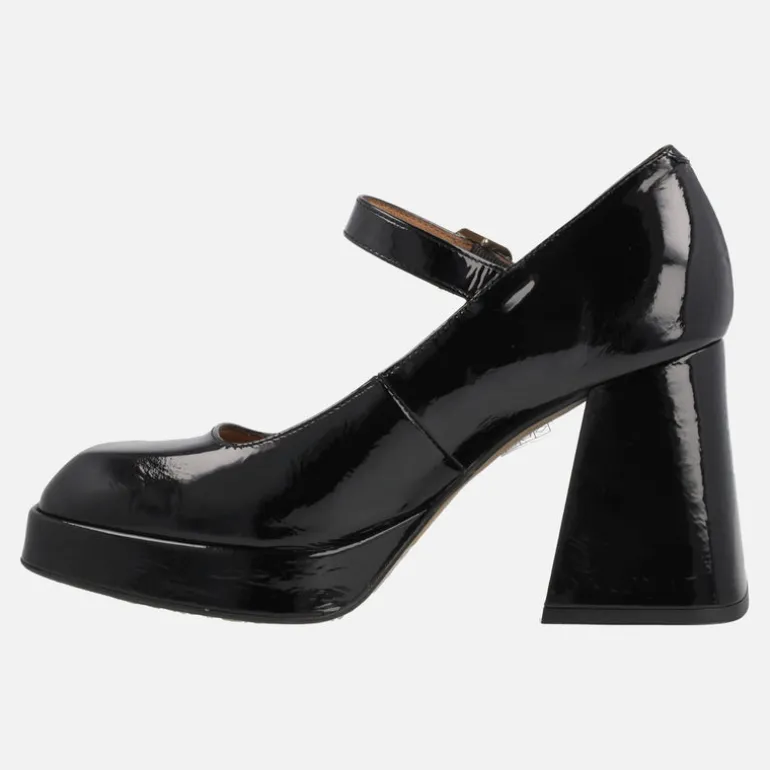 Zapatos Mary jane en charol negro con tacón alto y plataforma