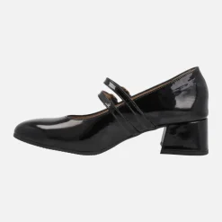 Zapatos mary jane en charol negro con dos pulseras y tacón medio