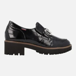 Zapatos mocasines negros de charol con adorno y piso track
