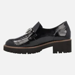 Zapatos mocasines negros de charol con adorno y piso track