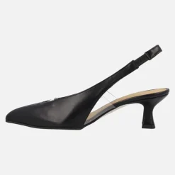 ZAPATOS NEGROS CORTE SALÓN DESTALONADOS EN PIEL COMBINADA CON VINILO