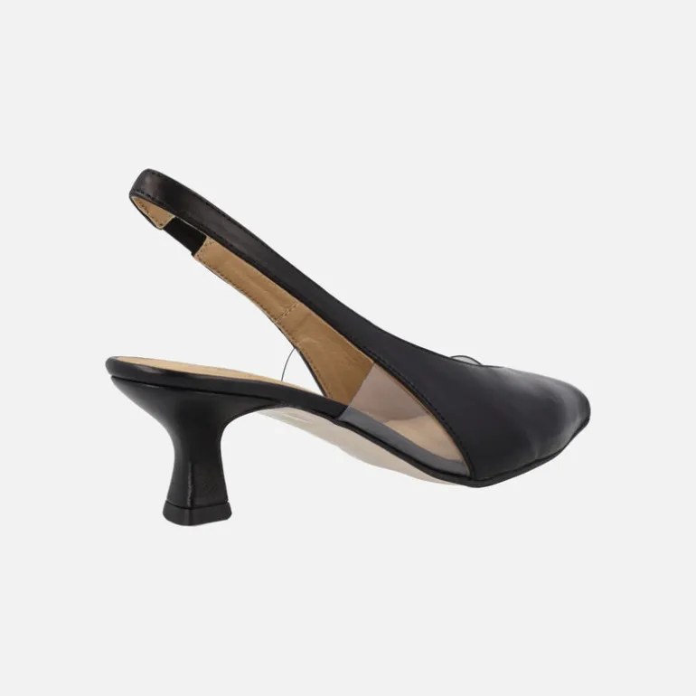 ZAPATOS NEGROS CORTE SALÓN DESTALONADOS EN PIEL COMBINADA CON VINILO