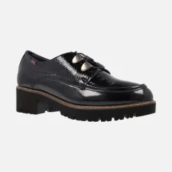Zapatos negros de charol para mujer con cordones y piso track