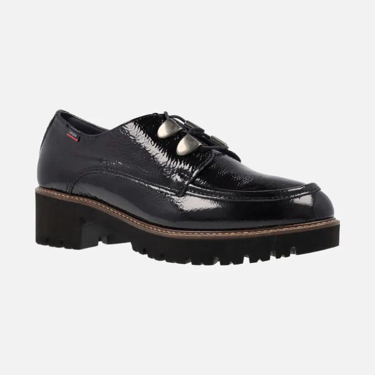 Zapatos negros de charol para mujer con cordones y piso track