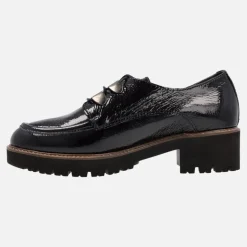 Zapatos negros de charol para mujer con cordones y piso track