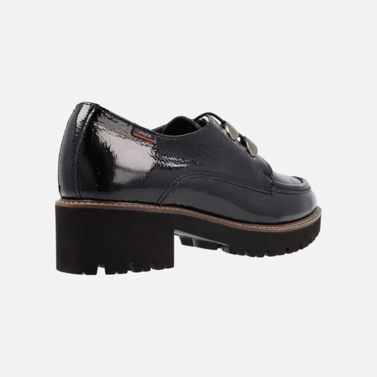 Zapatos negros de charol para mujer con cordones y piso track