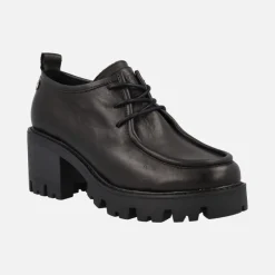 Zapatos negros de piel con cordones y tacón para mujer