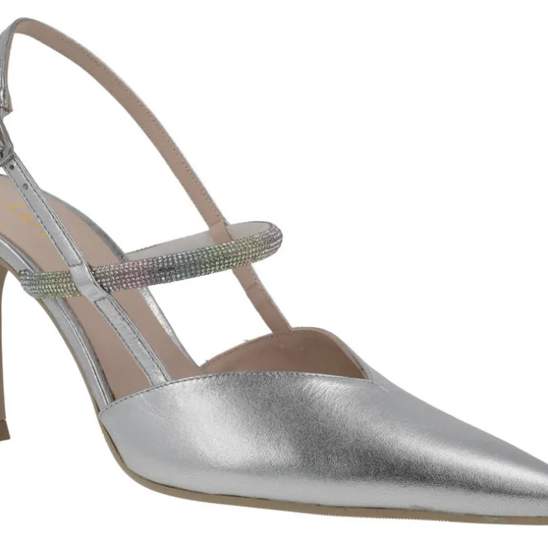 Zapatos Safite destalonados en piel metalizada con tira de strass