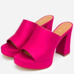 Zueco raso fucsia con plataforma para mujer