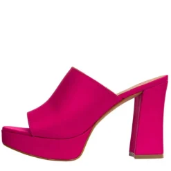 Zueco raso fucsia con plataforma para mujer