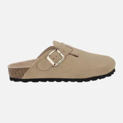 Zuecos bio de serraje color beige con tira de hebilla M Van Ghog