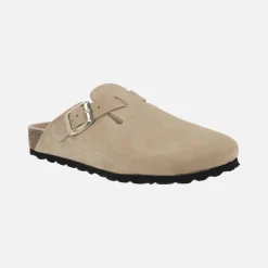 Zuecos bio de serraje color beige con tira de hebilla M Van Ghog