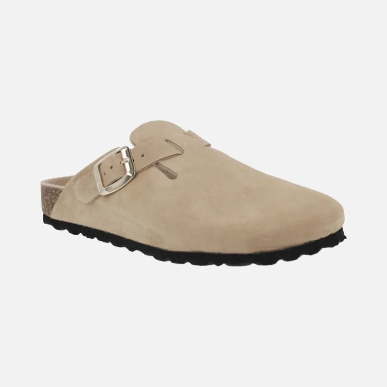 Zuecos bio de serraje color beige con tira de hebilla M Van Ghog