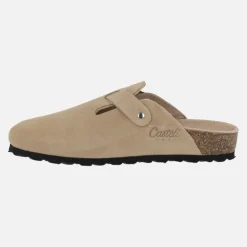Zuecos bio de serraje color beige con tira de hebilla M Van Ghog