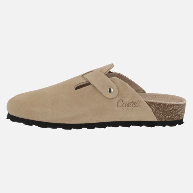 Zuecos bio de serraje color beige con tira de hebilla M Van Ghog