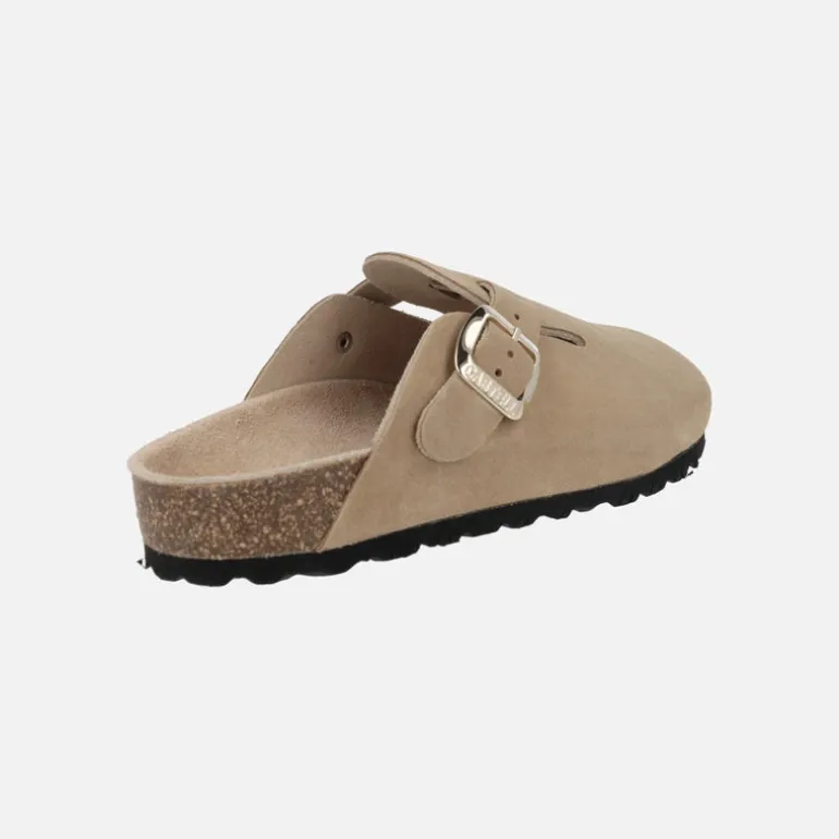 Zuecos bio de serraje color beige con tira de hebilla M Van Ghog