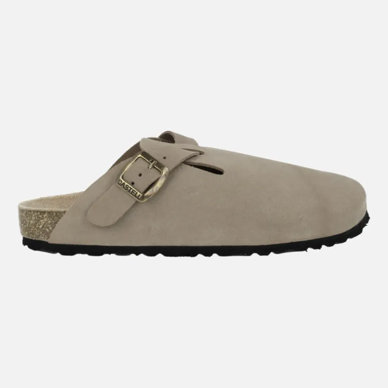 Zuecos bio en serraje taupe para hombre Castell