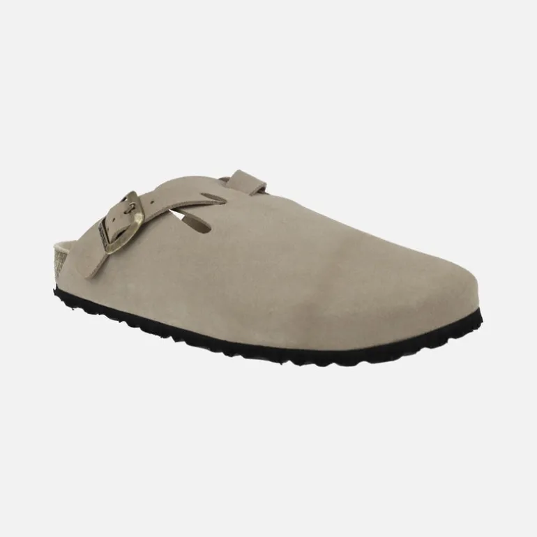 Zuecos bio en serraje taupe para hombre Castell