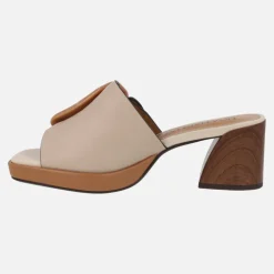 Zuecos con hebilla Flora en combinado beige y amarillo