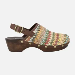 Zuecos con tira al talón en tejido rafia multicolor