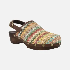 Zuecos con tira al talón en tejido rafia multicolor