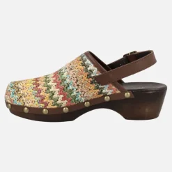 Zuecos con tira al talón en tejido rafia multicolor