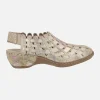 Zuecos confort en piel beige con estampado multicolor