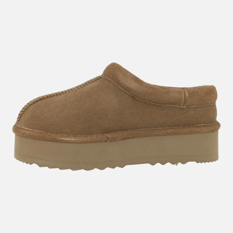 Zuecos de doble suela en serraje camel estilo australiano Ker