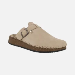 Zuecos de piel color beige con adorno de hebilla