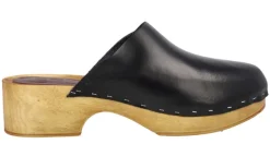 Zuecos de piel con tacón bajo y plataforma