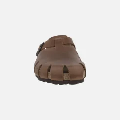 Zuecos de piel engrasada para mujer con hebilla ajustable