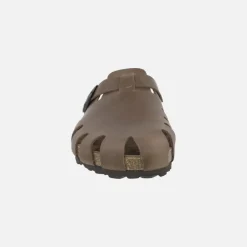 Zuecos de piel engrasada para mujer con hebilla ajustable