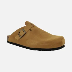 Zuecos de piel serraje con hebilla para mujer modelo Uma