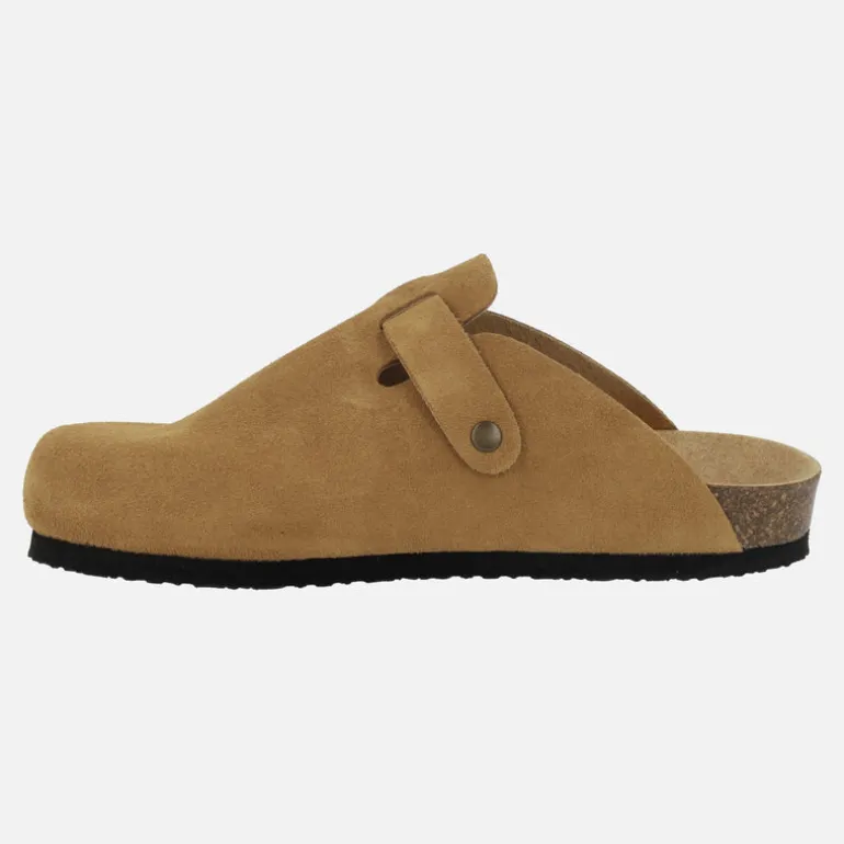 Zuecos de piel serraje con hebilla para mujer modelo Uma