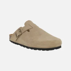 Zuecos de piel serraje estilo bio con hebilla ajustable