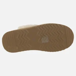 Zuecos de serraje color camel con ribete de pelo y plataforma