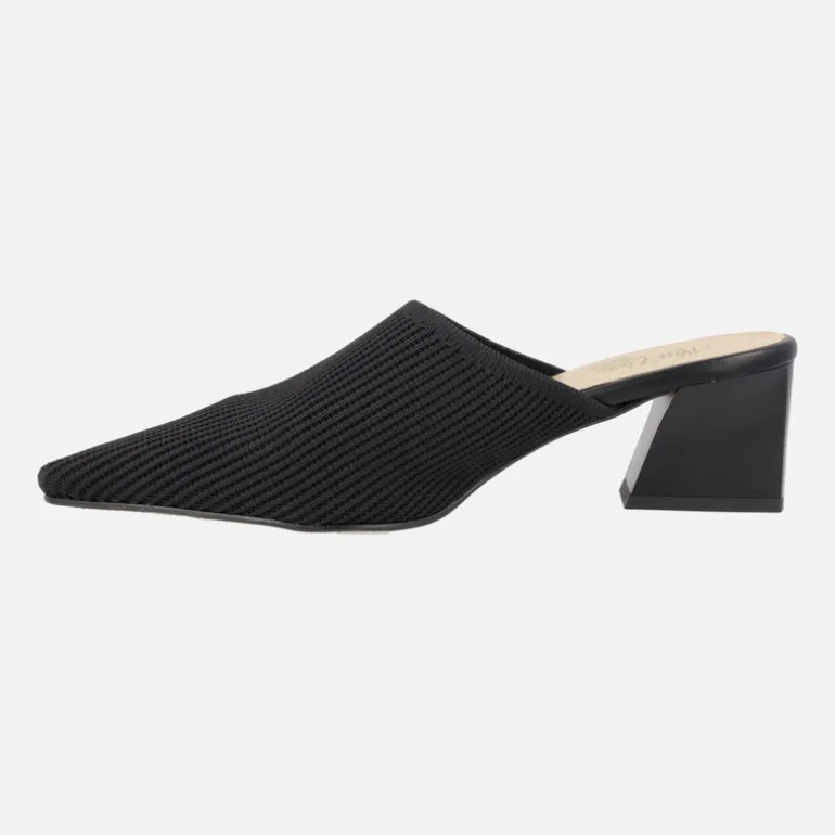 Zuecos de tacón con punta afilada en tejido lycra