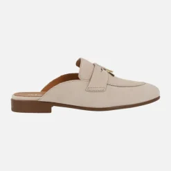 Zuecos en ante beige Alpe Mimi con adorno de llave y candado