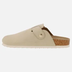 Zuecos Linit en tejido beige con hebilla dorada ajustable