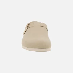 Zuecos Linit en tejido beige con hebilla dorada ajustable