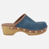 Zuecos Madelin en combinado de tejido denim y piel cuero
