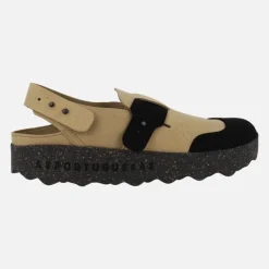 Zuecos para mujer con tira trasera Cute en combinado camel y negro